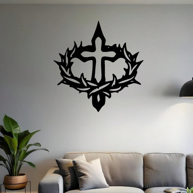 Iron Wall Art Laser Cut Cross Thorn Decor Heavy Duty Home Gift