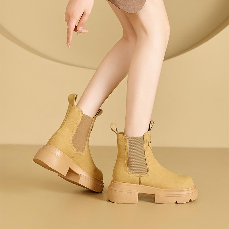 2026 Autumn Thick Soled Women's High Rise British Style Thick Soled Short Boots