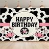 2D Flat Printing Cow Pattern Happy Birthday Backdrop for Girls Boys Birthday
