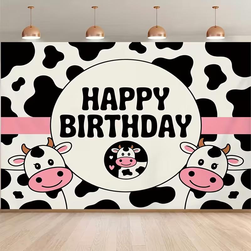 2D Flat Printing Cow Pattern Happy Birthday Backdrop for Girls Boys Birthday