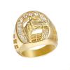 New Hip-Hop HIPHOP Jewelry Titanium Steel Gold-Plated Diamond-Studded Horse Head Men's Ring