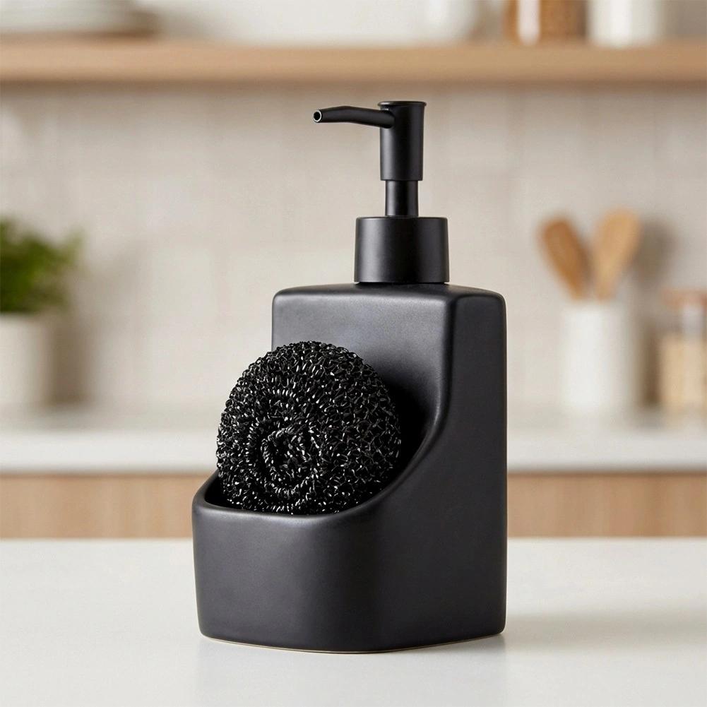 Dozownik Kuchenny Płynu do Naczyń Pojemnik na Gąbkę Zmywak Czarny na Zlew
