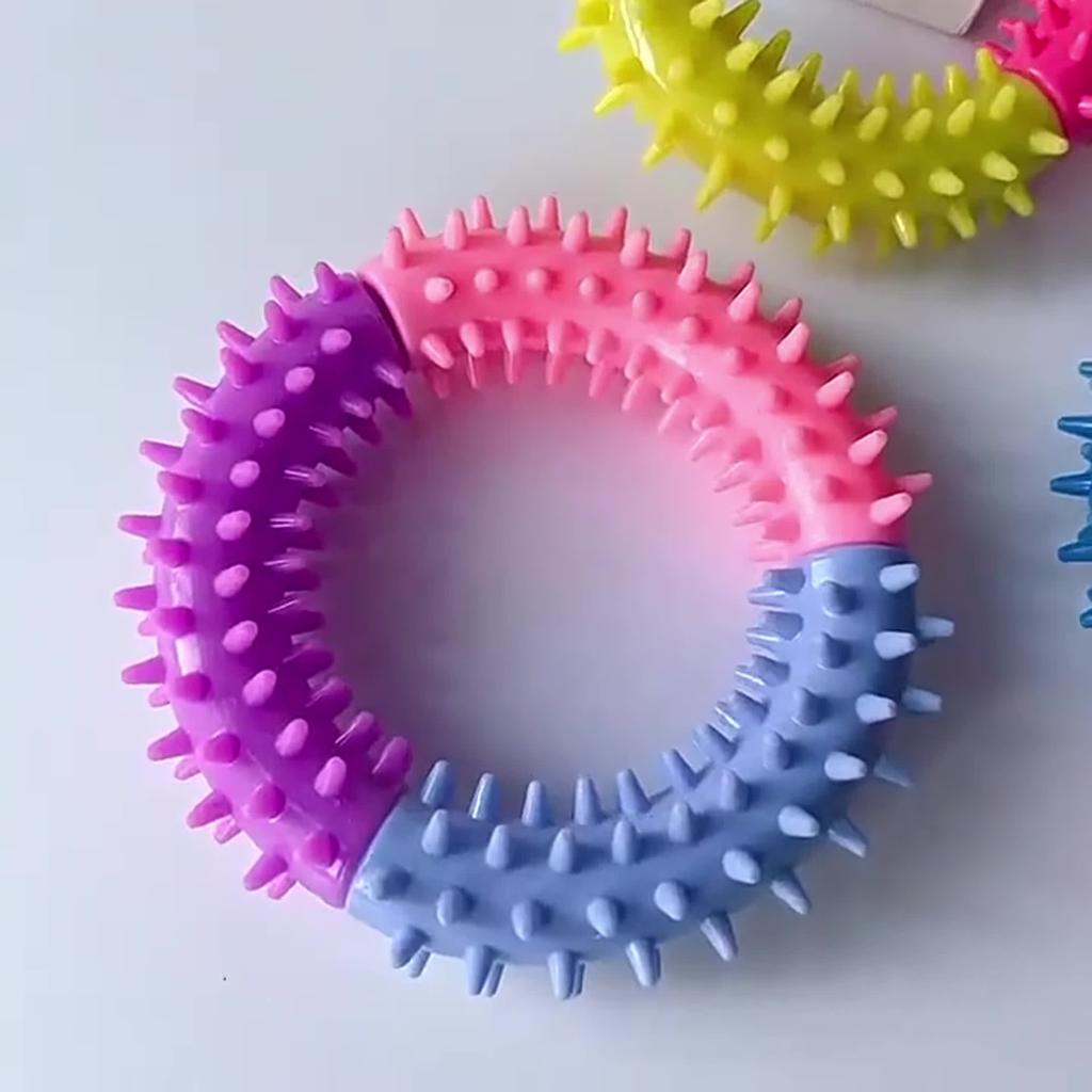 1pc TPR Dog Durable Chew Toys, Tricolor Spike Ring Dog Interactive Play Toys, Teeth Cleaning Training Toys Pet Supplies, Holiday Gifts
