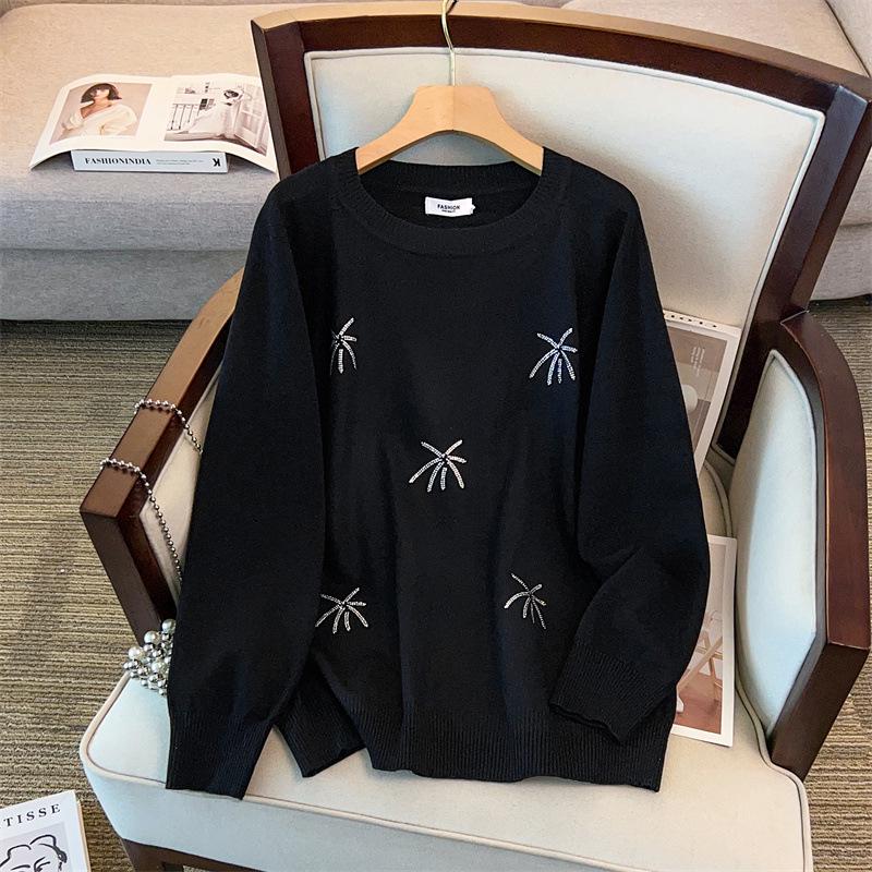 

Plus Size Women s Loose Round Neck Knit Pullover Sweater (Bust 150/160 cm, 200-350 lbs) 6XL чёрный