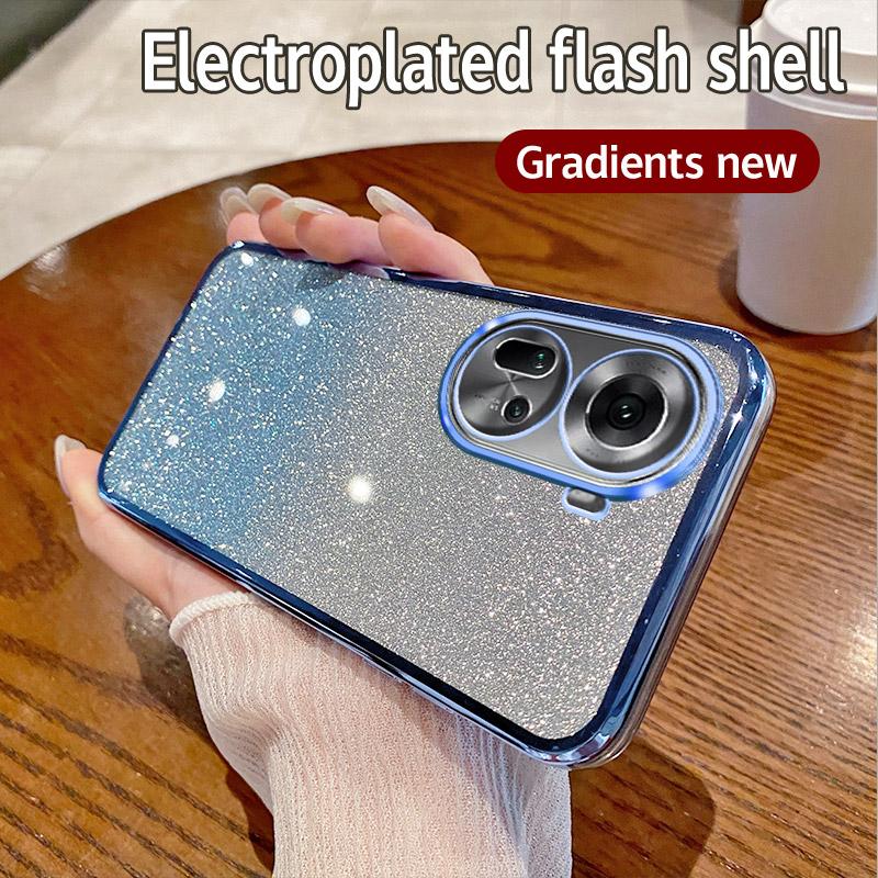 For OPPO Reno 11 5G Case OPPO RENO 11 Pro 5G Phone Case Shiny Glitter Plating Silicone Camera Lens Soft Back Cover
