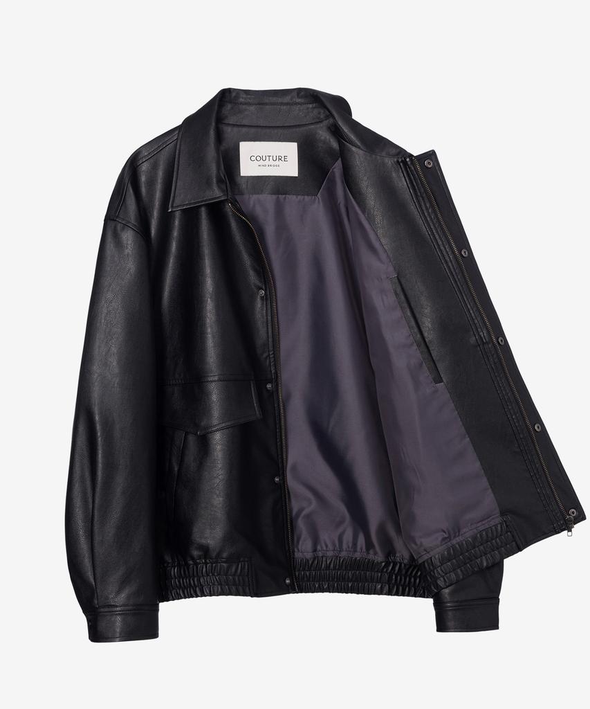 MINDBRIDGE [Couture] Out-Pocket Black Leather Oversized Blouson