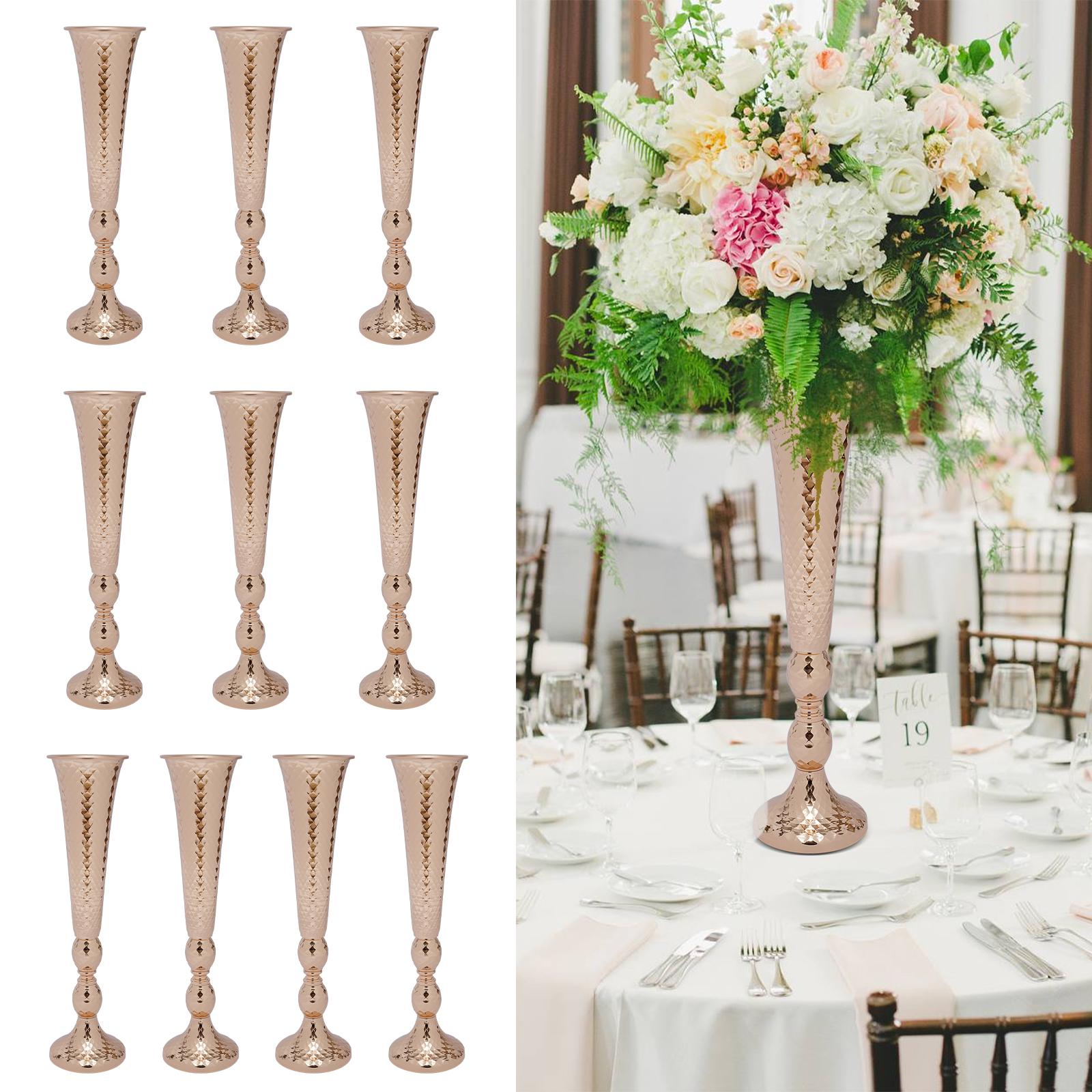 

10 Pcs Floral Metal Trumpet Vase, Tall Wedding Centerpiece for Table Decor, Gold Flower Vase for Birthday Anniversary Party золотой