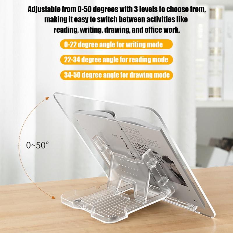 HKYC Transparent Book Stand with 13 Adjustable Height Portable Cookbook Holder Reading Bookstand for Laptop Tablet Macbook iPad