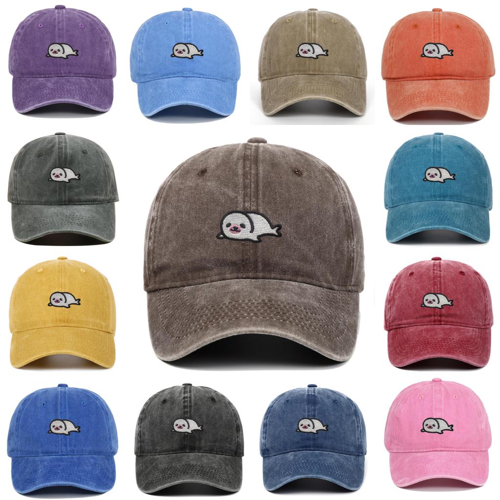 Sea Lion Pattern Vintage Wash Baseball Cap With Breathable Cotton For Travel