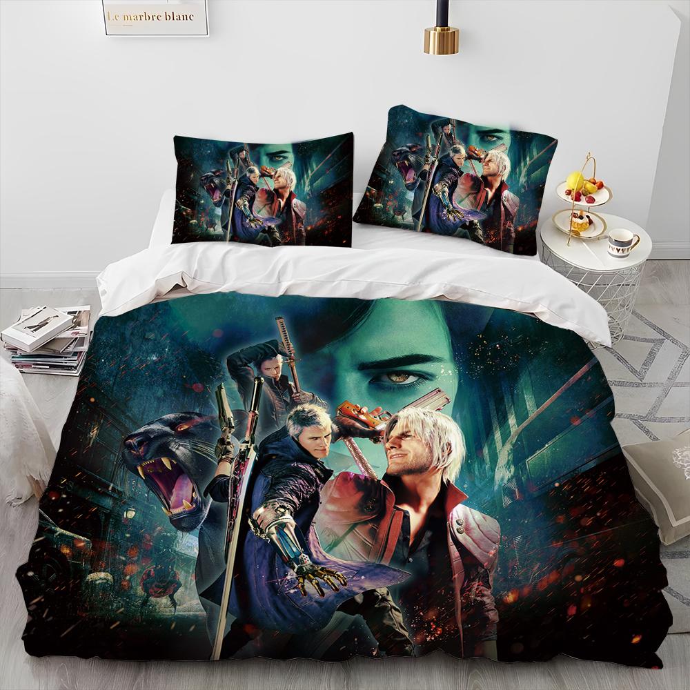 D-Devil May Cry DMC Game Gamer Comforter Bedding Set,Duvet Cover Bed Set Quilt Cover Pillowcase,king Queen Size Bedding Set Kid