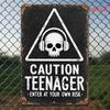 2D Plane - Fun Retro Metal Sign - "Caution: Teenagers Enter At Their Own Risk" - Perfectly Suitable for Game Rooms, Men's Caves
