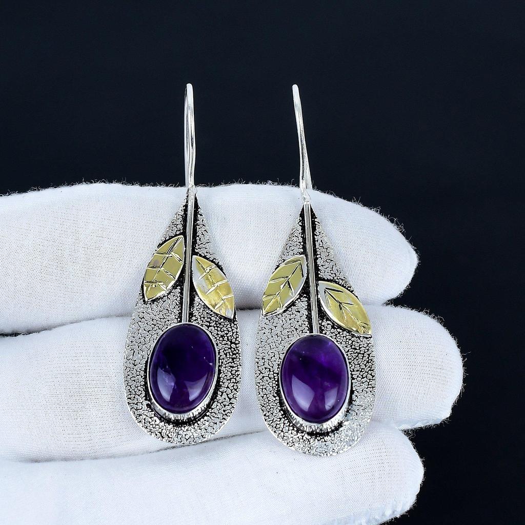 Amethyst Gemstone Earrings, 925 Sterling Silver Earrings, Handmade Silver Earrings For Gift, Amethyst Dangle Earrings Party Wear Gift