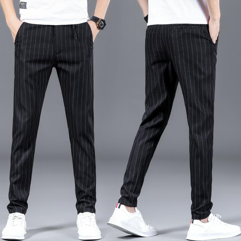 Autumn Versatile Casual Trousers Slim Small Leg Trousers Men's Striped Trousers Korean Version of the Tide of Elastic Waist Small Straight Trousers