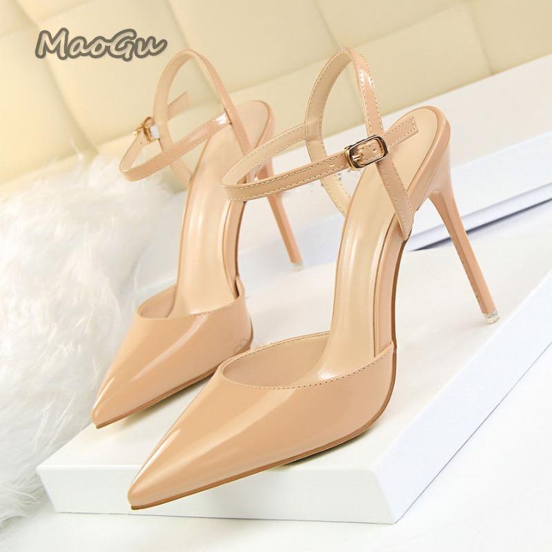 Fashion Fashion Sandals Women 2025 Patent Leather High Heels Women Sandals Summer Heeled Sandals Pointed Toe Women Pumps Sandale Femme