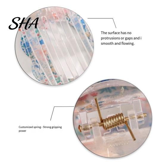Hair Clip Claw for Women, Transparent Acrylic with Anti-Slip Dense Teeth, Dopamine Stripe Stable Grip Back Head Half-Tied Updo Hairstyles Accessory
