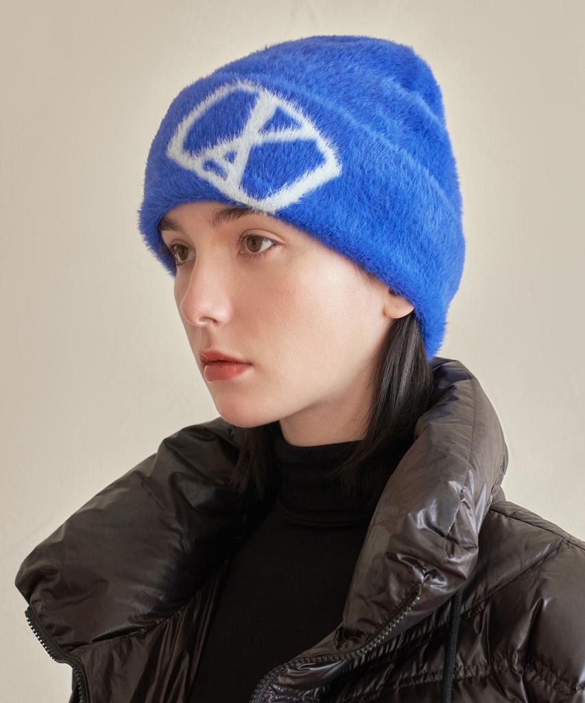 Bajal Va Square Jacquard Angora Beanie Blue