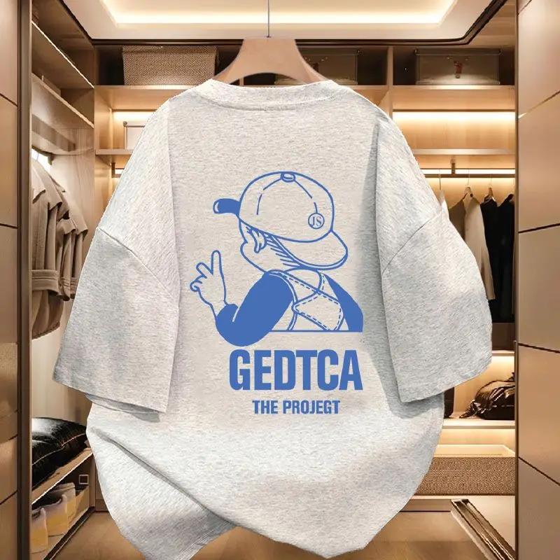 

2025 Retro men s cartoon print short-sleeved 100% pure cotton loose casual fashion trend top 3XL