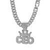Men Hip Hop Crown CEO Letter Pendant with Cuban Link Chain Necklace For Women Men  Bling Iced Out Rhinestone Necklaces Jewelry