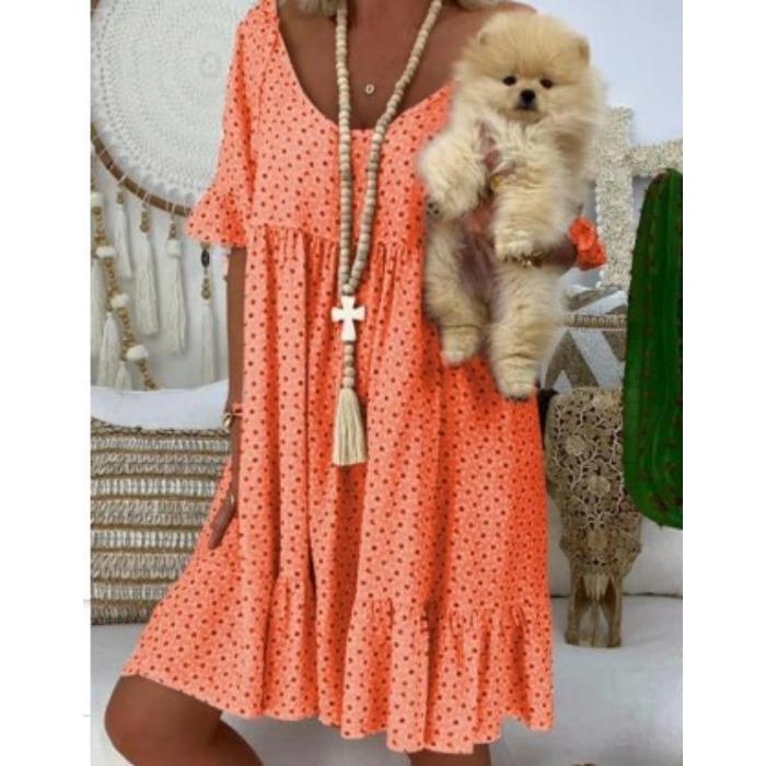 Summer New European and American Women's Dress Urban Casual Printing Medium Large Pendulum Large Size Medium Skirt