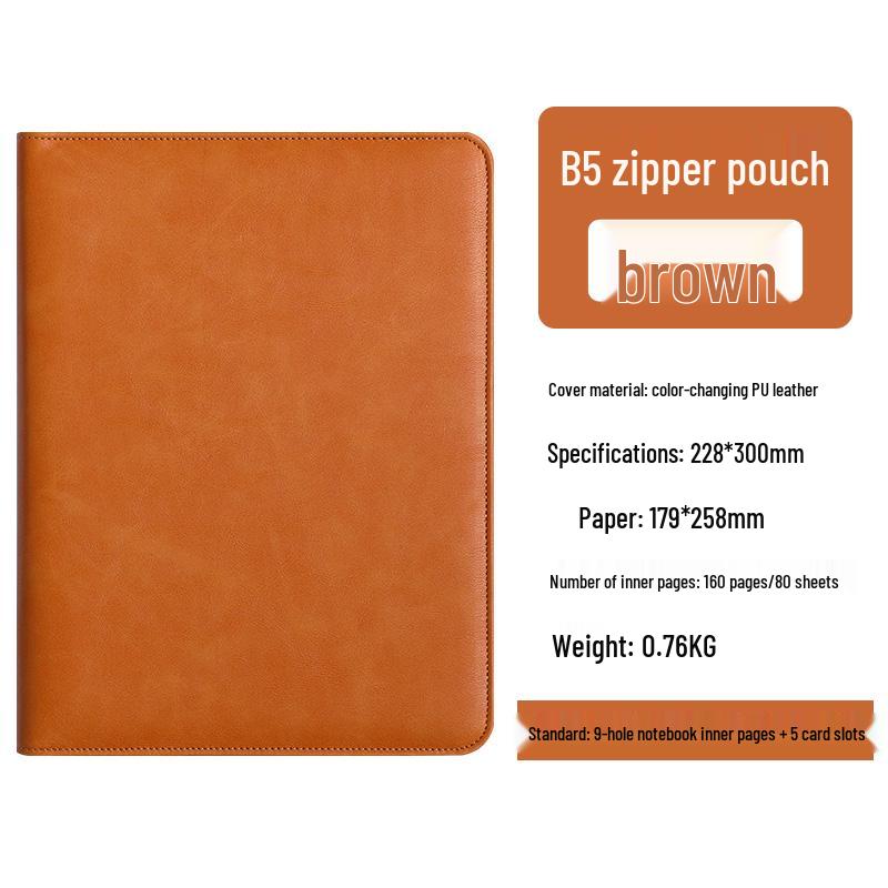 A5 Retro Leather Zipper Binder: Multifunctional Loose-leaf Notebook with Detachable A6 Section