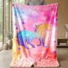 Rainbow Gem Unicorn Theme Blanket Lightweight Warm Flannel Blanket Decorative Throw Blanket for Home Decoration