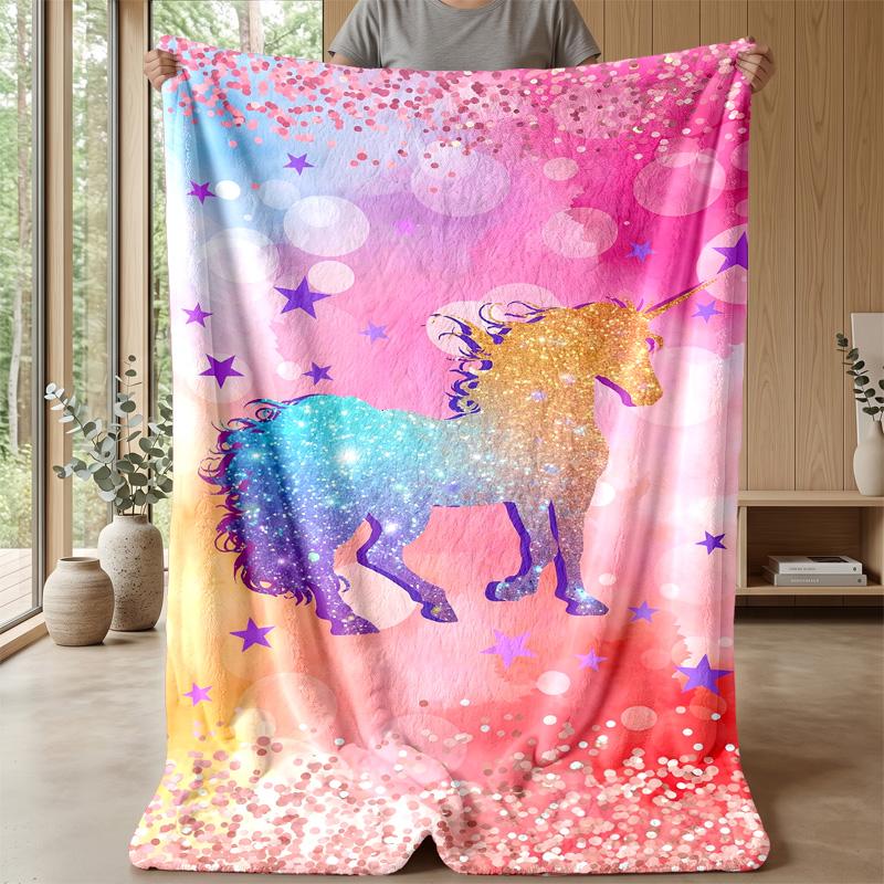 Rainbow Gem Unicorn Theme Blanket Lightweight Warm Flannel Blanket Decorative Throw Blanket for Home Decoration