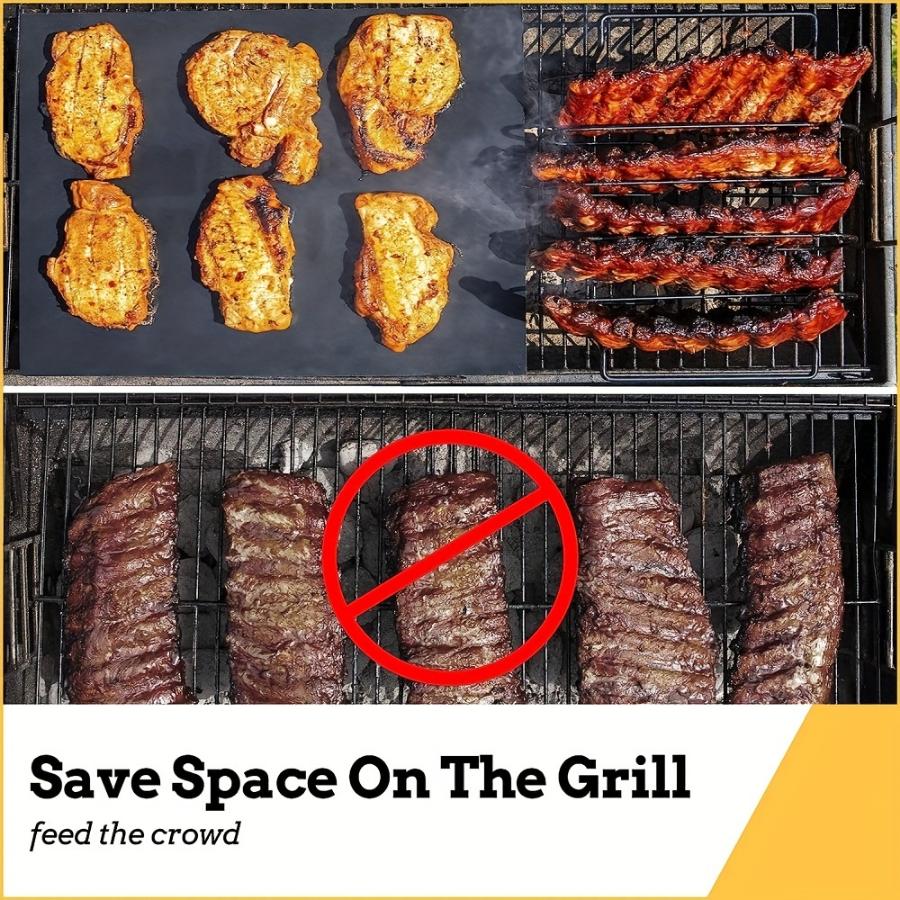 1pc Non-Stick BBQ Rib Rack Stand Barbecue Steaks Racks Stainless Steel Chicken Beef Ribs Grill Black for Gas Smoker BBQ Tools Bbq