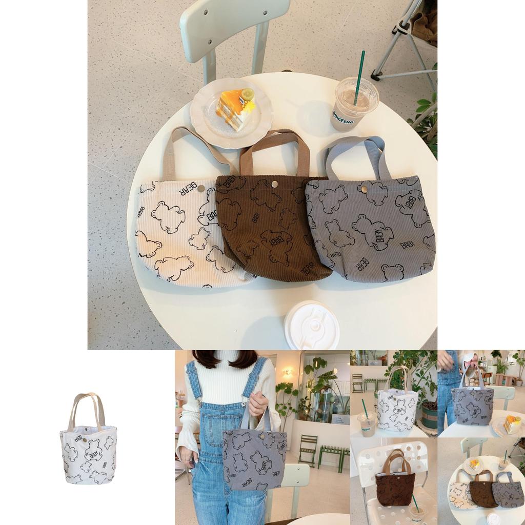 Vintage Baby Bear Corduroy Lunch Tote Bag Portable Large Capacity Storage Bag