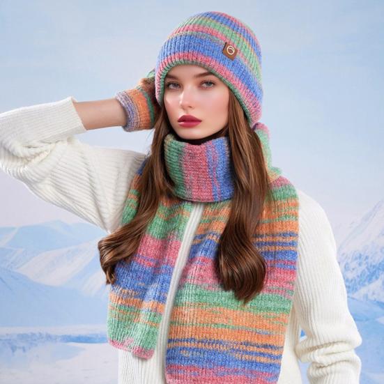 3Pcs/Set Women Winter Hat Scarf Gloves Set Thickened Velvet Lining