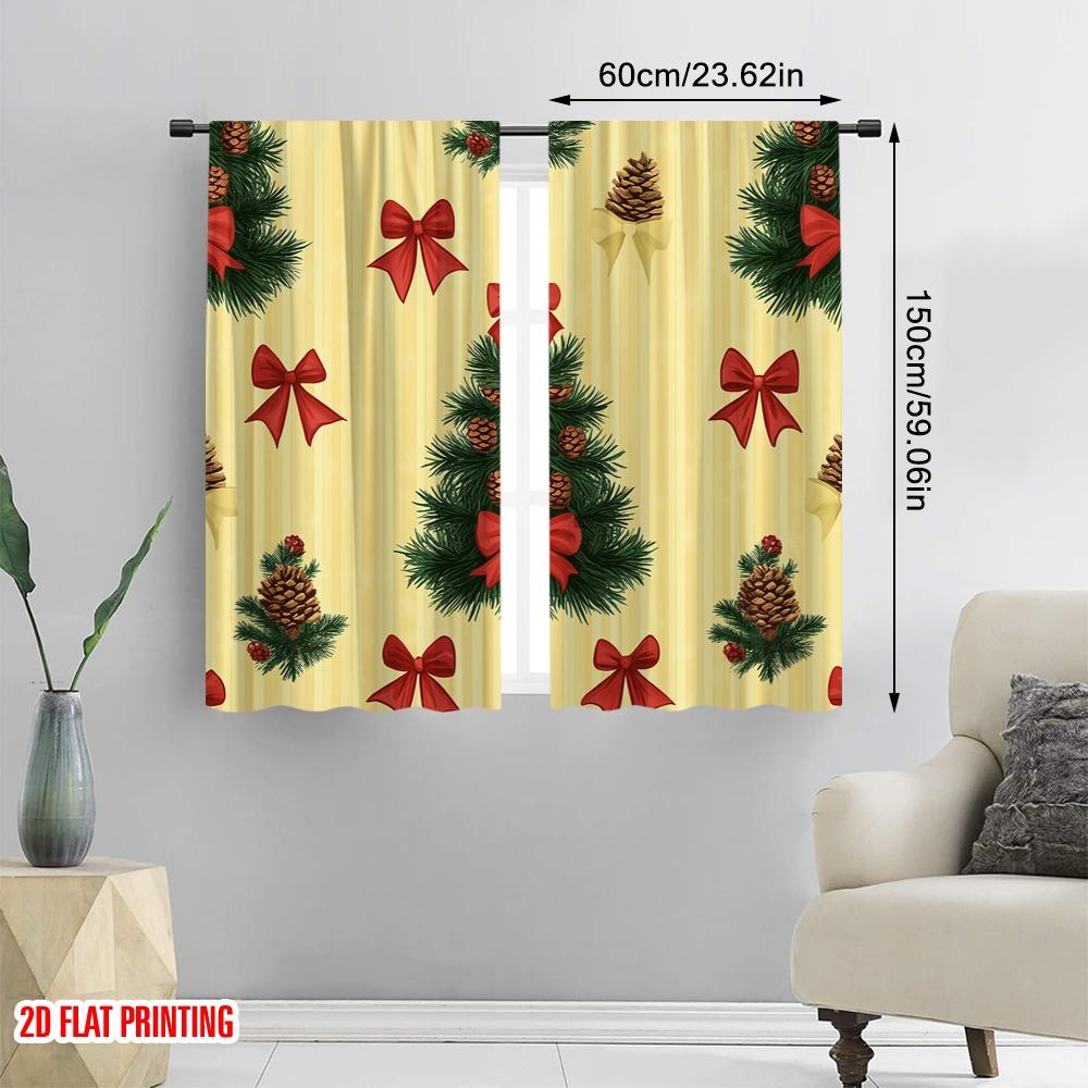 2pcs,2D Plane Printing Curtains Roller Blinds Christmas Trees Bows Snowflakes (2) Versatile Fabric (without Rod) Art Deco