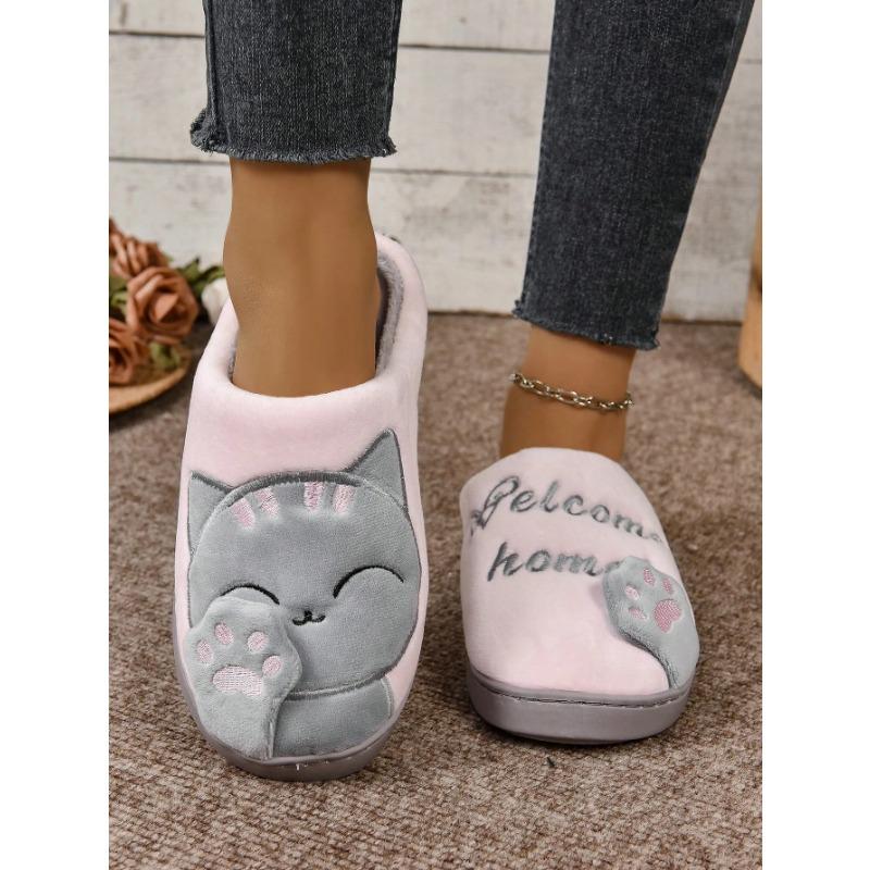 Home Slippers, New Cartoon Fluffy Slippers, Comfortable and Warm  Soft Plush Shoes, Solid Color Indoor Floor Slippers