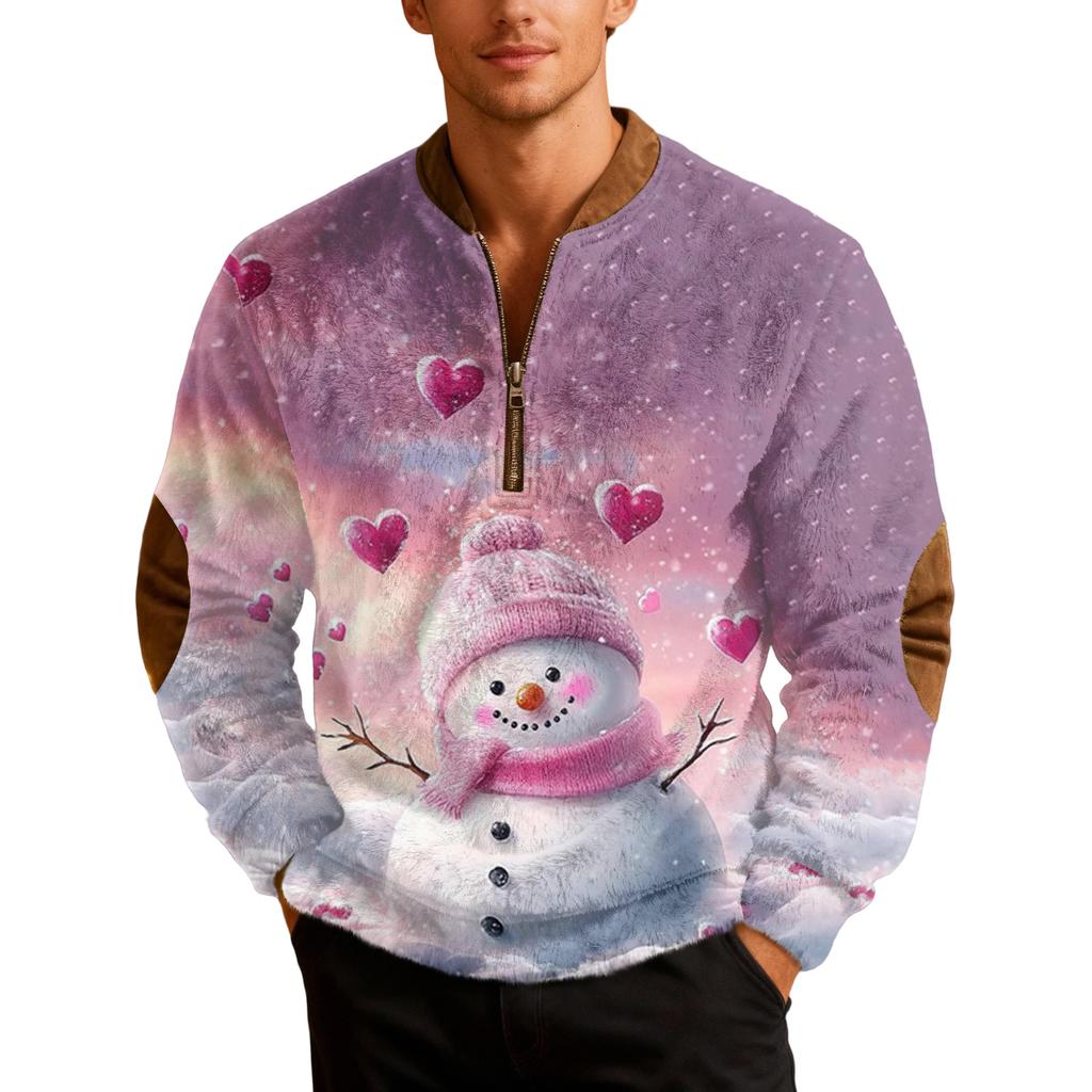 Men's Casual Christmas-printed Semi-zipper Retro Long-sleeved Sweatshirt