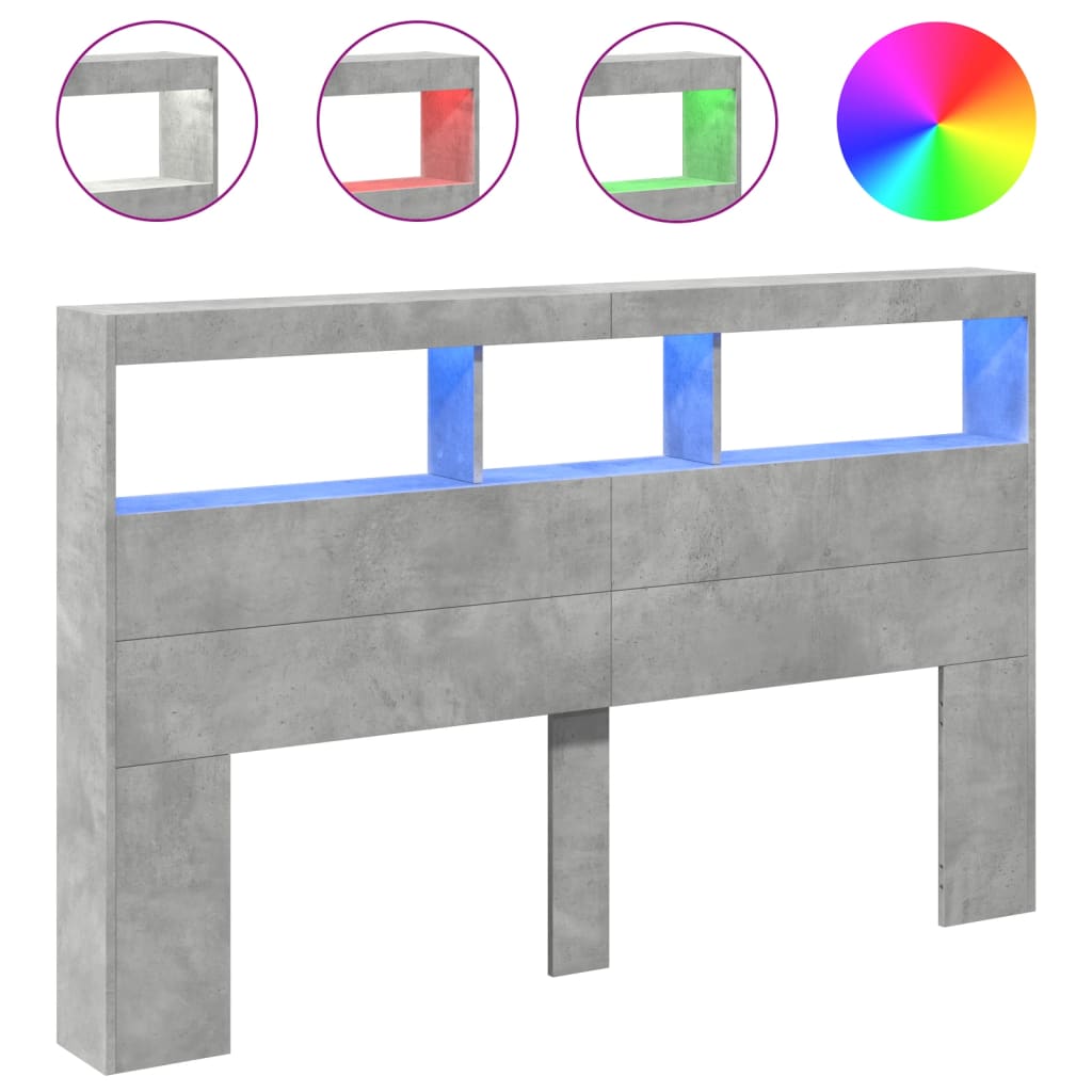 LED Headboard with Shelf Concrete Grey 160 x 17 x 102 cm