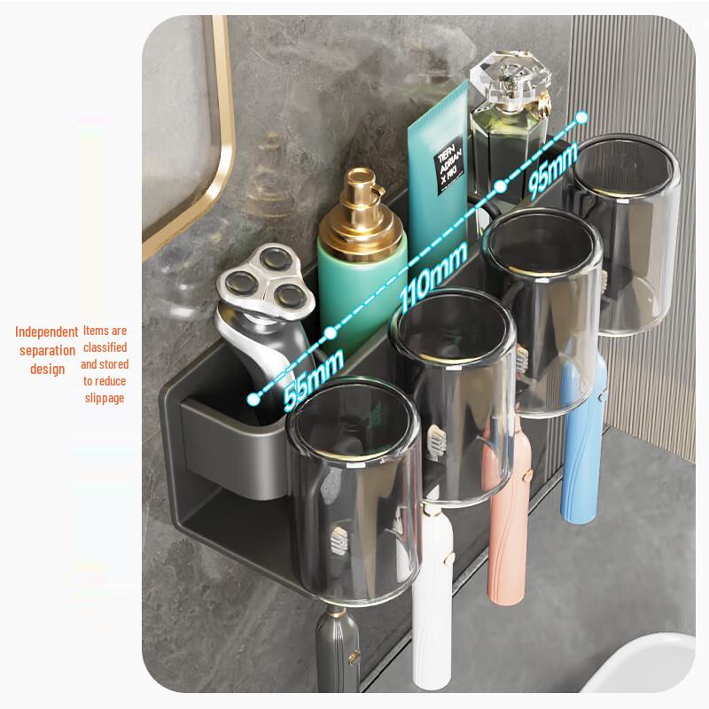 Jiabangshou Bohrerfreier Wandmontierter Zahnbürstenhalter mit Bechern