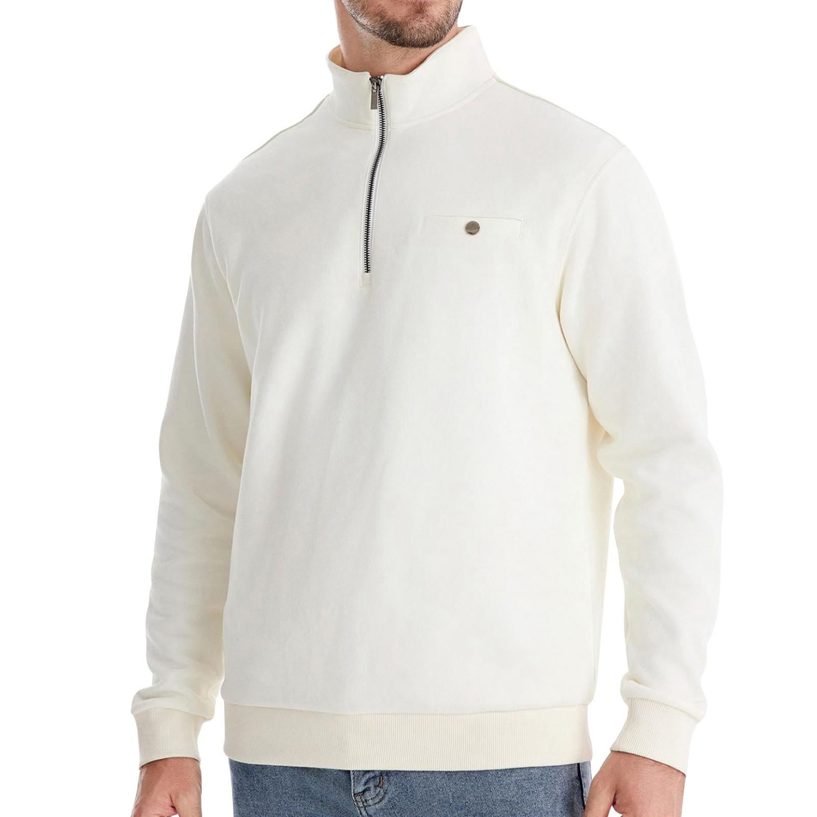 

Мужской зимний однотонный трикотажный топ с воротником-стойкой и полумолнией, облегающий покрой, с длинным рукавом XL белый