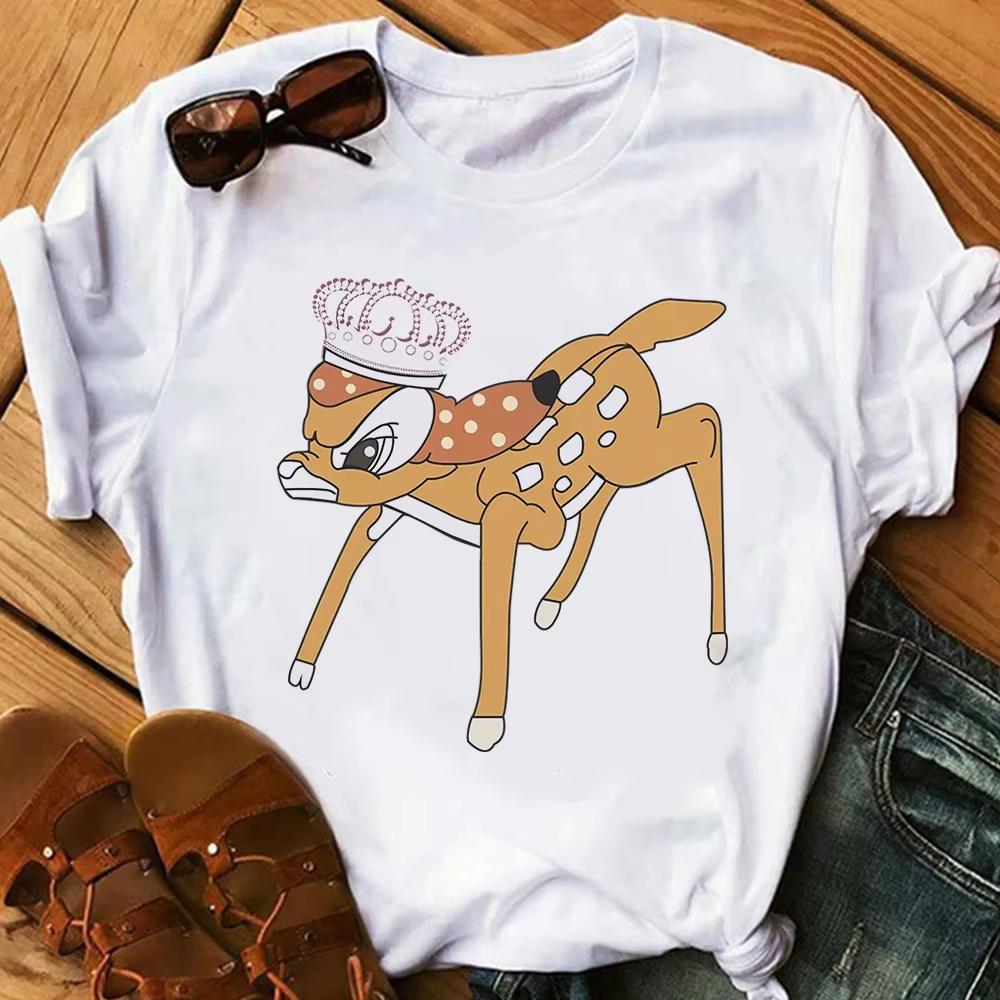 Cartoon Cute Bambi Printed T Shirt Fashion Women Casual Short Sleeves Streetwear Tshirt Summer Harajuku Tshirts Tops