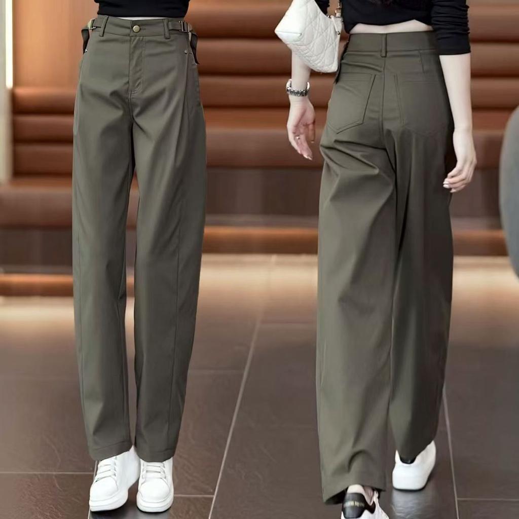 Wide-Leg Overalls Pants Women Spring Autumn Drape High Waist Trousers Loose Slim Narrow Straight Pants Female