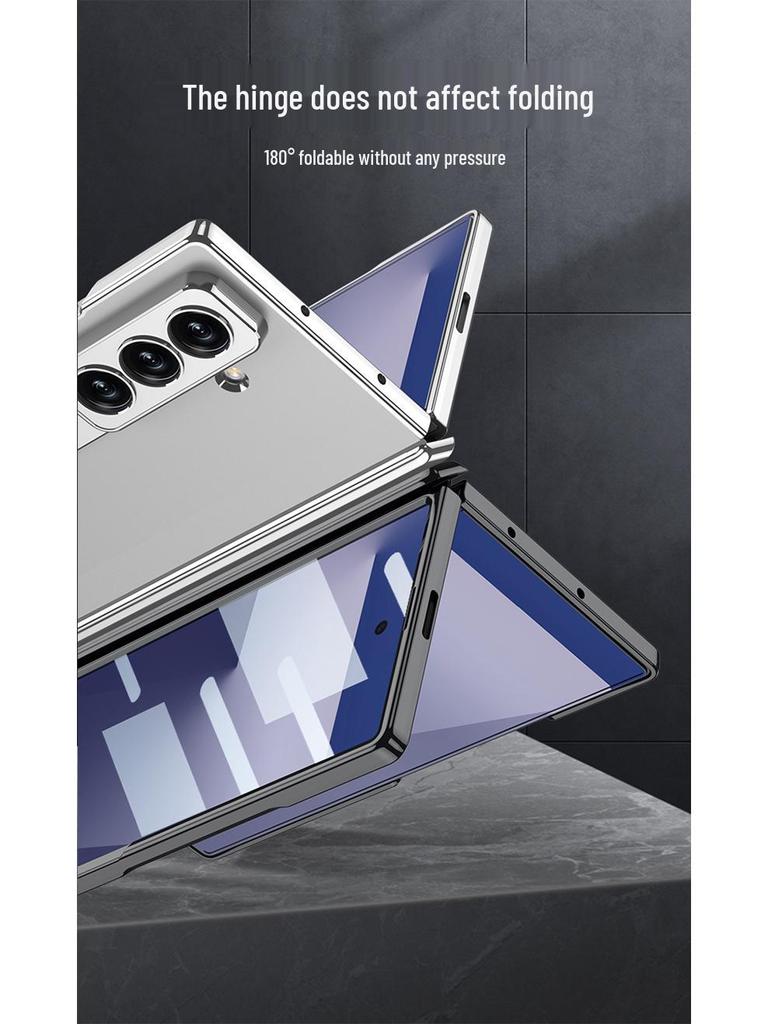 Transparent Samsung ZFold7 Case with Customizable Middle Axis and Integrated Electroplated Stand