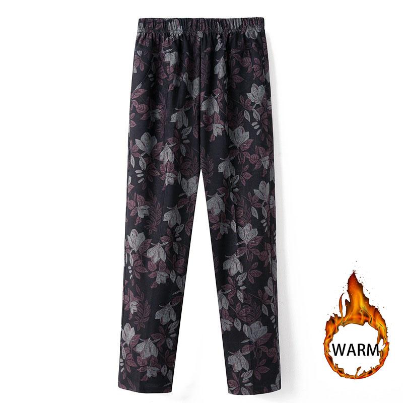 Mittleren Alters Frauen Hosen Drucken Elastische Beiläufige Hosen Gerade Hosen Übergröße Oma Weiche