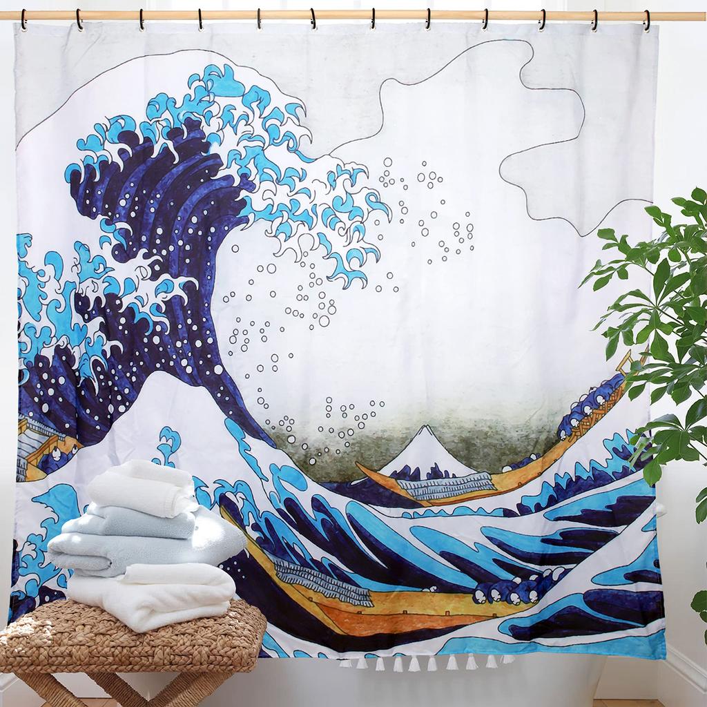 Artistico Blu Navy La Grande Onda Tenda da Doccia Giapponese Asiatica Kanagawa Anime Pittura Decor Impermeabile Set di Tende da Bagno