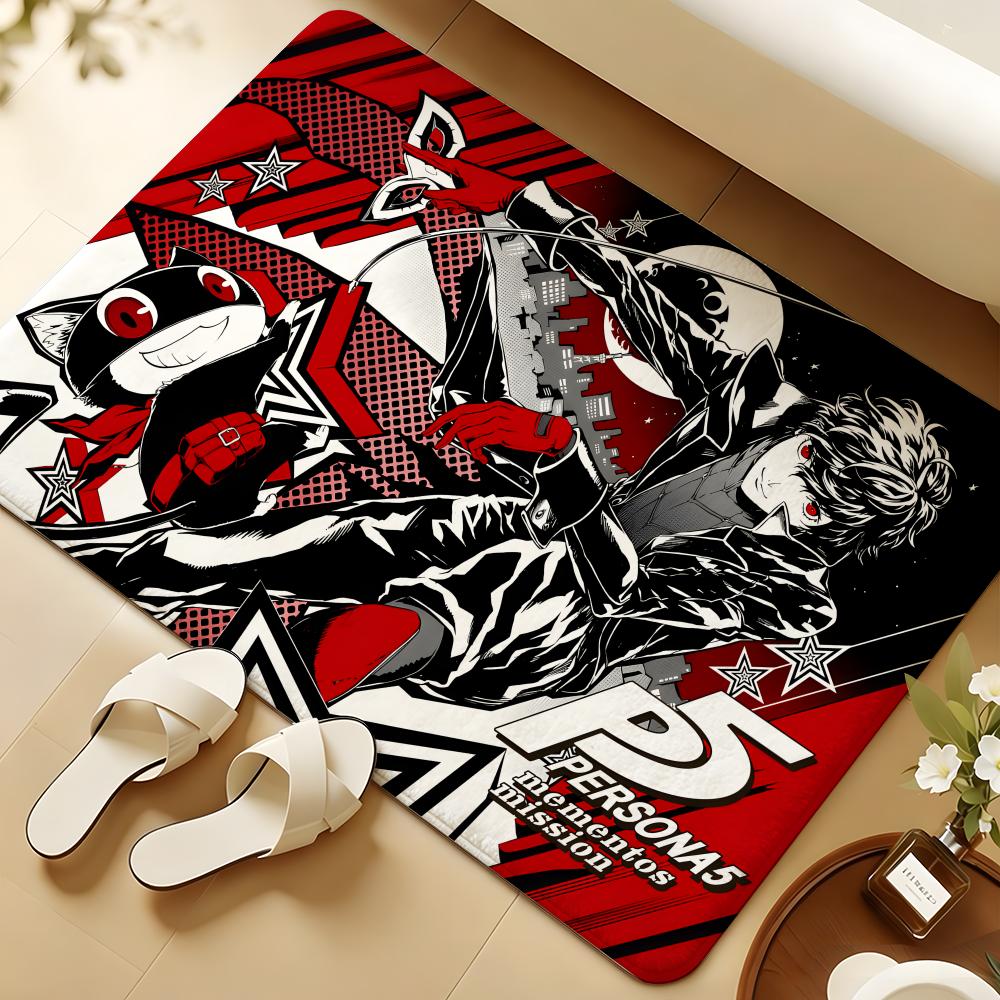 P-Persona Anime Floor Mat Soft Flannel Rug Non-Slip Absorbent Mat For Bathroom Bedroom Home Decor