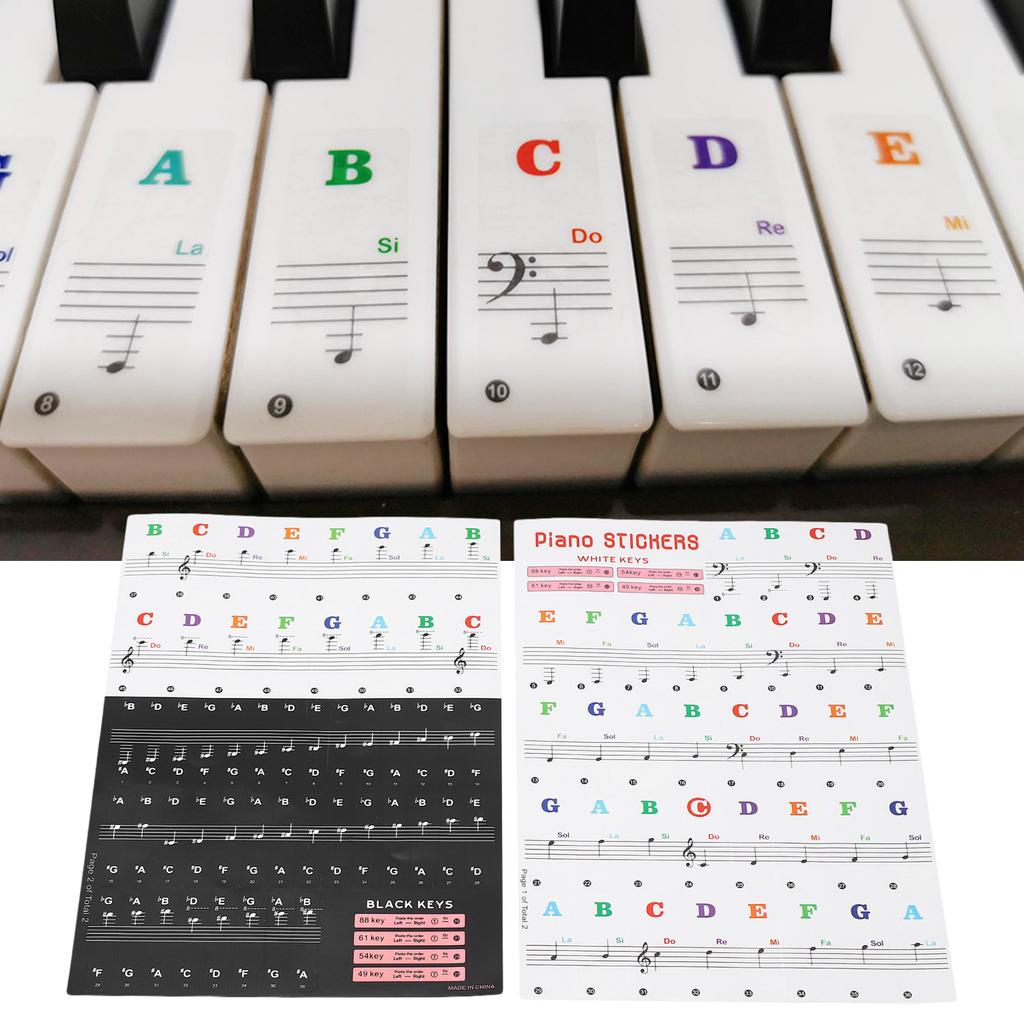 Piano Keyboard Stickers for 88/61/54/49 Key Self Adhesive Removable Piano Keyboard Letters for Begin