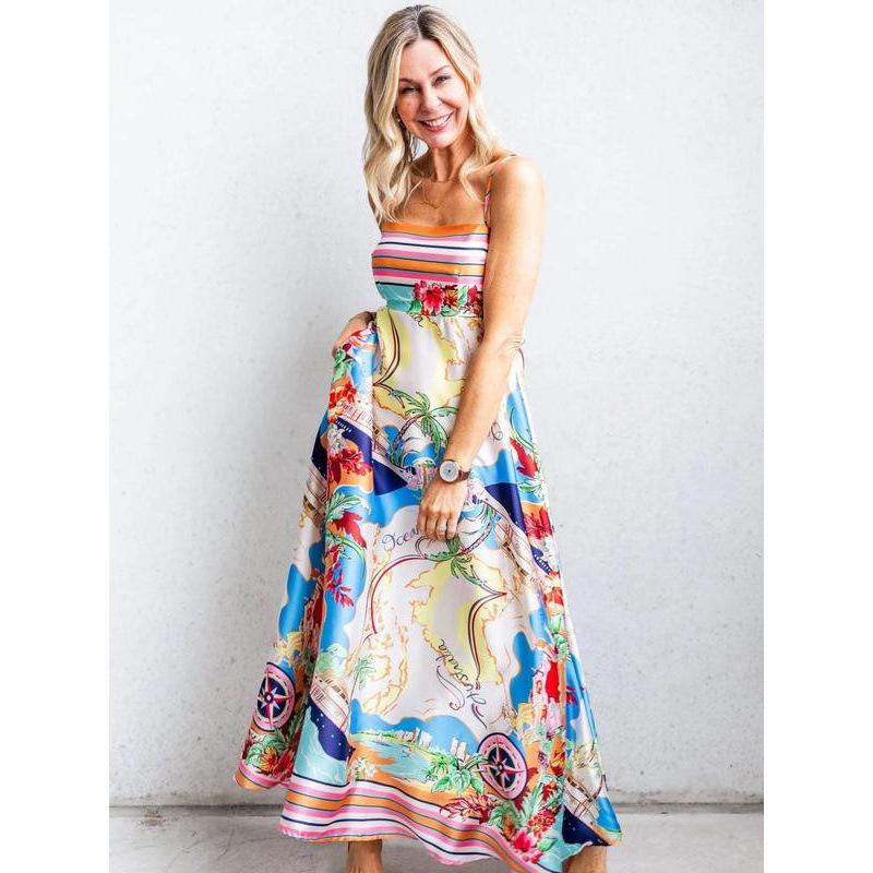 

S59009 Spaghetti Strap Vacation Swing Dress with Wide Hem Small разноцветный