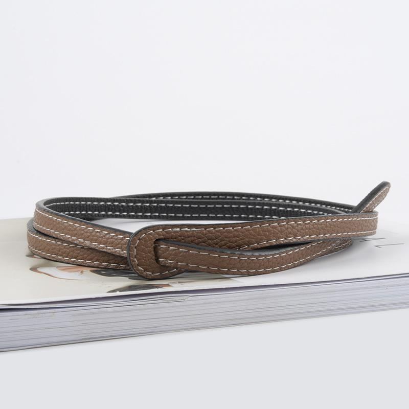 First Layer Cowhide Lychee Pattern Genuine Leather Women's Thin Belt Dual-purpose Small Belt Women's Dress High-end Decoration Summer