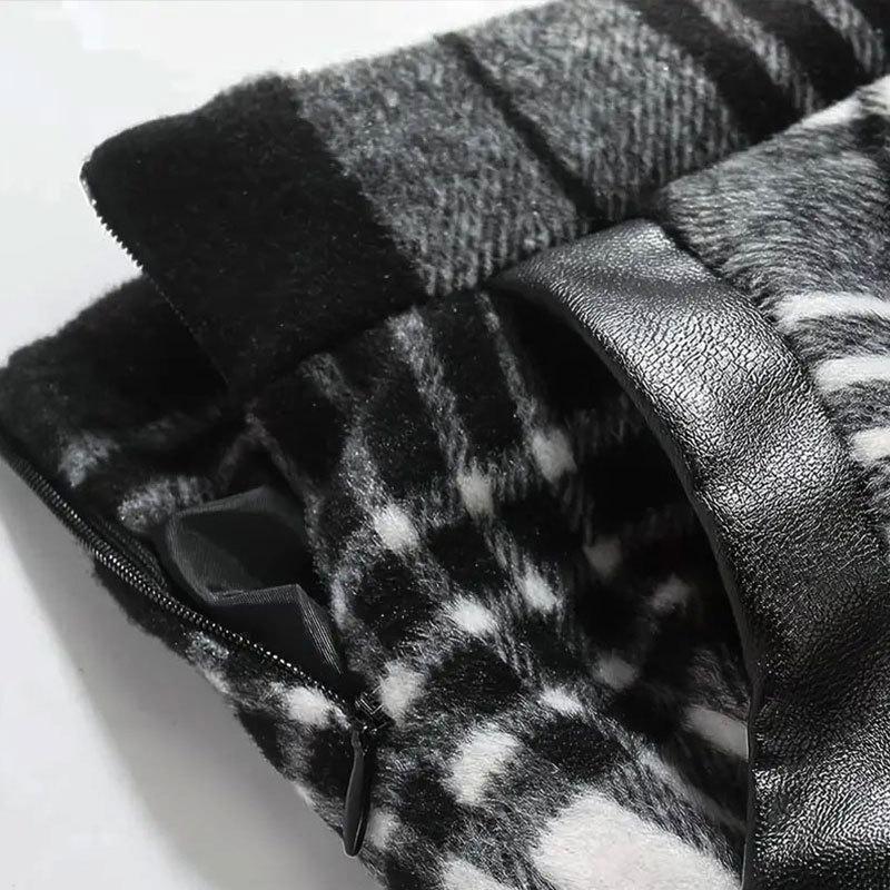 Falda larga informal con diseño de paraguas y bolsillos grandes a cuadros blancos y negros de verano para mujer