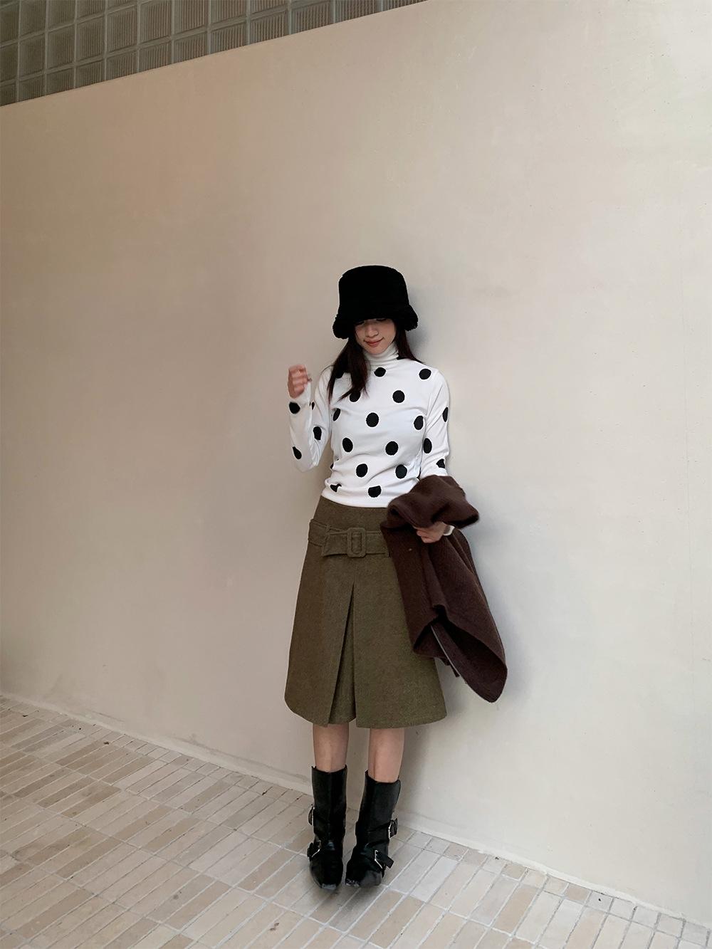 

Yuyi Women s Polka Dot T-shirt: Autumn/Winter 2025 Sweet & Spicy, Half-High Neck, Long-Sleeve Brushed Base Layer (M3858) One Size белый