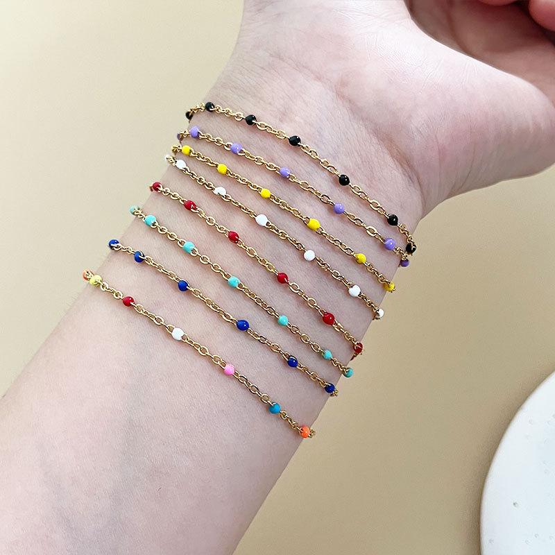 Gold Purple Beaded Chain Bracelet – Dainty Enamel Bead Minimalist Jewelry, Sweet Everyday Gift for Women