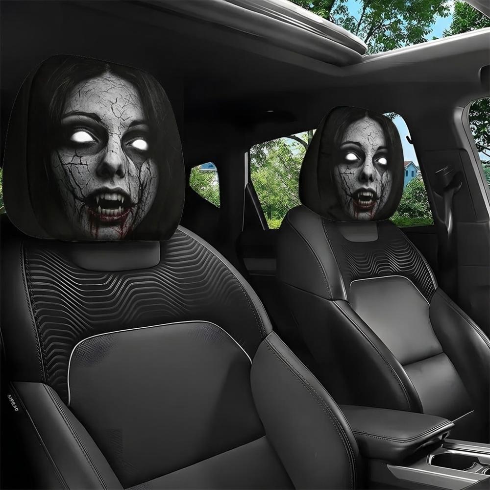 2 ks Strašidelný obličej Potisk Potah opěrky hlavy auta Černý Chránič opěrky hlavy auta Potah autosedačky Halloween E