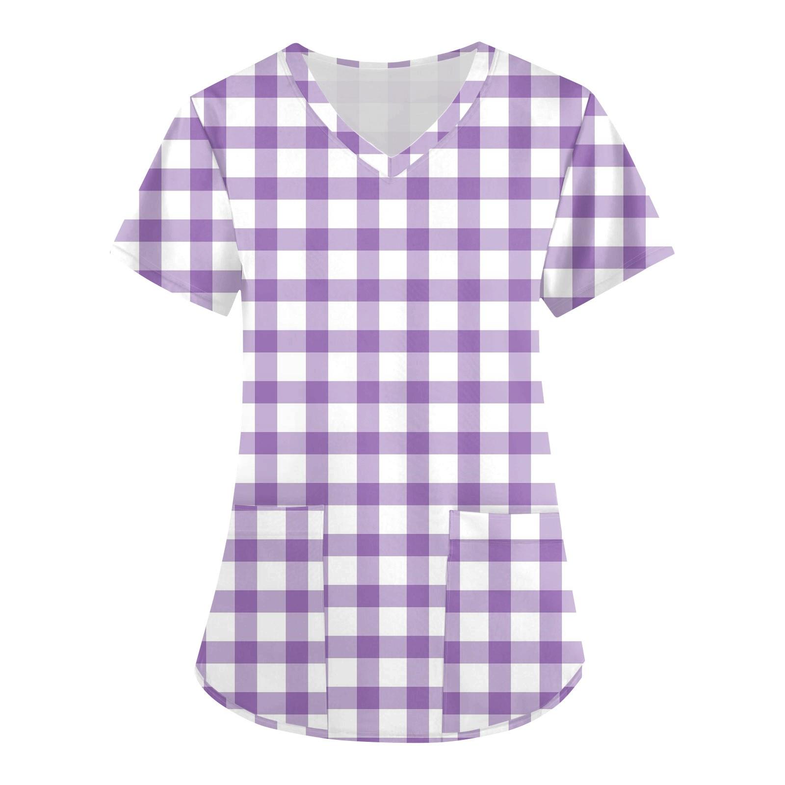 

Плюс Размер Печатный Рабочий Униформа Топы Для Женщин Крест V-образный вырез Печати Короткий Рукав Забавные Футболки Рабочая Одежда Футболка С Карманами M фиолетовый