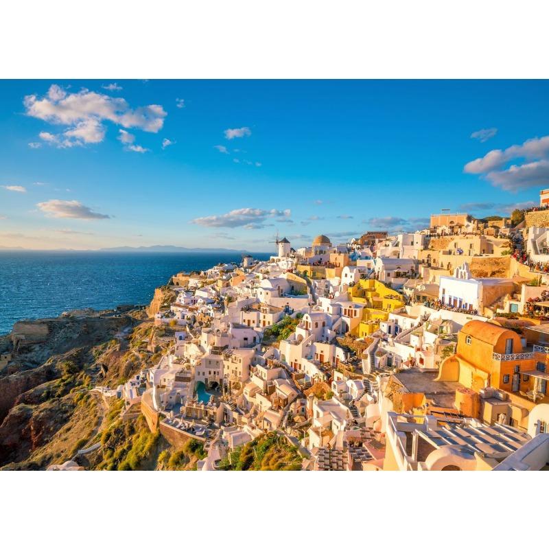 

Греция Санторини Красивый пейзаж побережья Плакат Греция Путешествия Настенный декор Фотографии Печать на холсте Эстетический декор для дома 21cm×30cm NoFrame